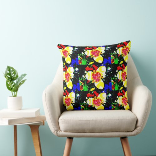 abstract design of bright and colorful flowers throw pillow