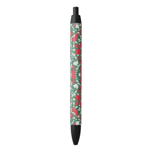 Abstract design of poinsettia and Christmas roses Black Ink Pen