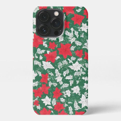 Abstract design of poinsettia and Christmas roses iPhone 13 Pro Case