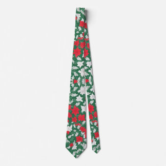 Abstract design of poinsettia and Christmas roses Neck Tie