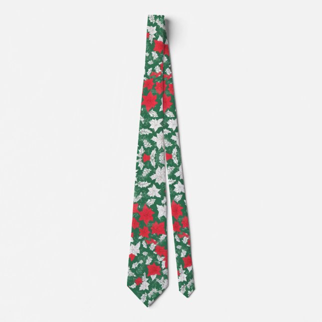 Abstract design of poinsettia and Christmas roses Neck Tie (Front)