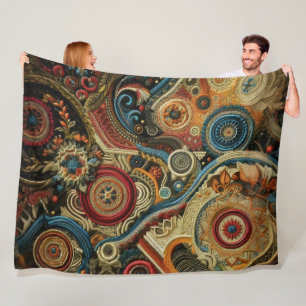 Abstract Design Red Blue Gold Green Fleece Blanket