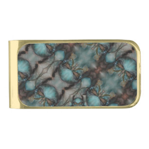 Abstract Design Spooky Viking Native American Mask Gold Finish Money Clip