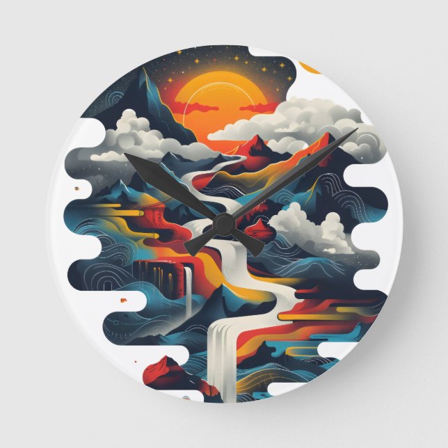 Abstract design, surreal landscape round clock (Front)