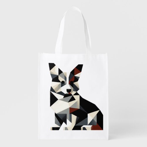 Abstract Design Tricolor Corgi Grocery Bag