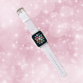 Abstract Design Vibrant Pink Polka Dots on White Apple Watch Band