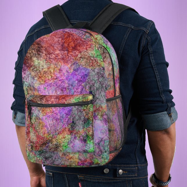 Abstract Design Watercolour Look Swirled Pastels Printed Backpack (Abstract design of misty swirls of pastels colours with faint squiggle lines on a packpack.)