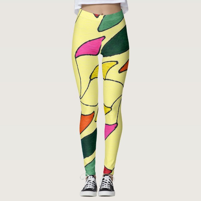 Abstract design, whirl-a-gig with many colors leggings (Front)