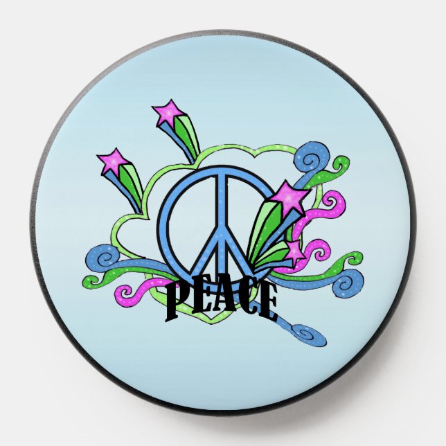 Abstract Design With Blue Peace Sign Stars Scrolls PopSocket (Popsocket)