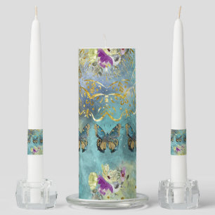 Abstract Design with Butterflies & Flowers Unity Candle Set