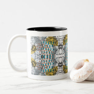 Abstract design with flowers and bees mug theme 