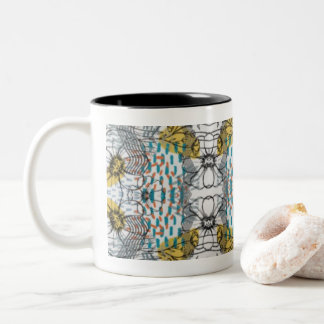 Abstract design with flowers and bees mug theme