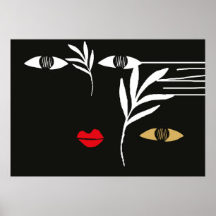 Abstract design with minimal female face. One line Poster