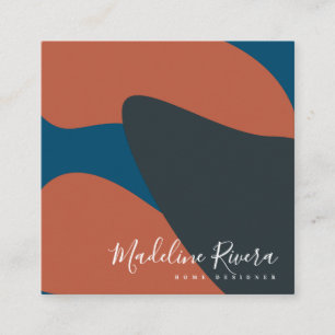 Abstract Designer Planner Terracotta Blue Square Business Card