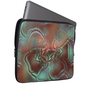 Abstract designs in frosted glass style over brown laptop sleeve