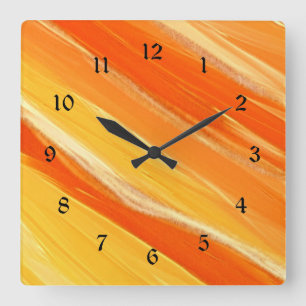 Abstract Diagonal Orange and Yellow Stripes Square Wall Clock