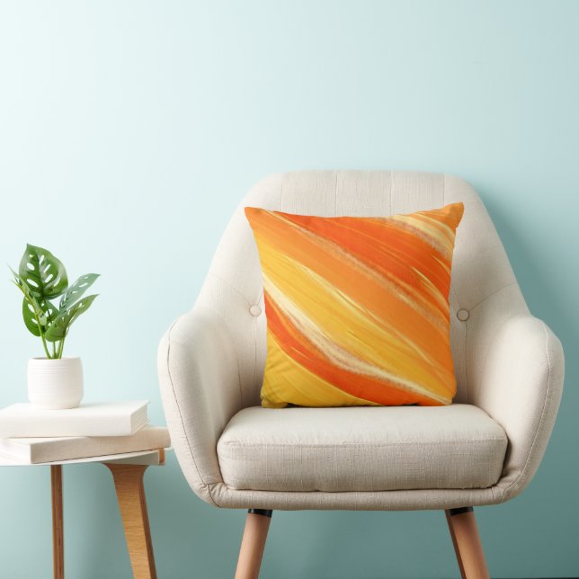 Abstract Diagonal Orange and Yellow Stripes Throw Pillow (Chair)