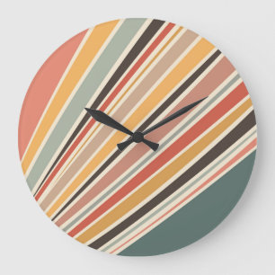 Abstract diagonal retro style stripes large clock