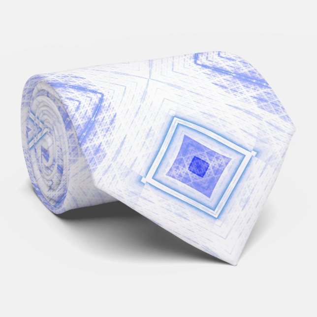 Abstract Diamond Light Blue Fractal Pattern Neck Tie (Rolled)