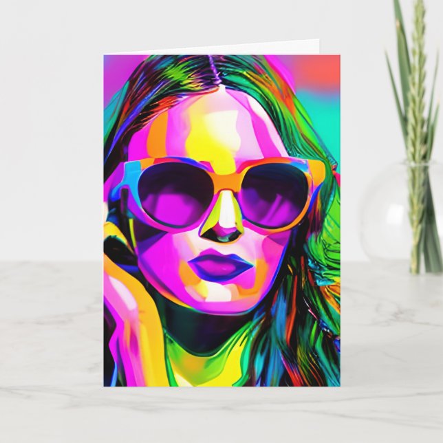 Abstract Digital Art Colorful Women in Sunglasses Card (Front)