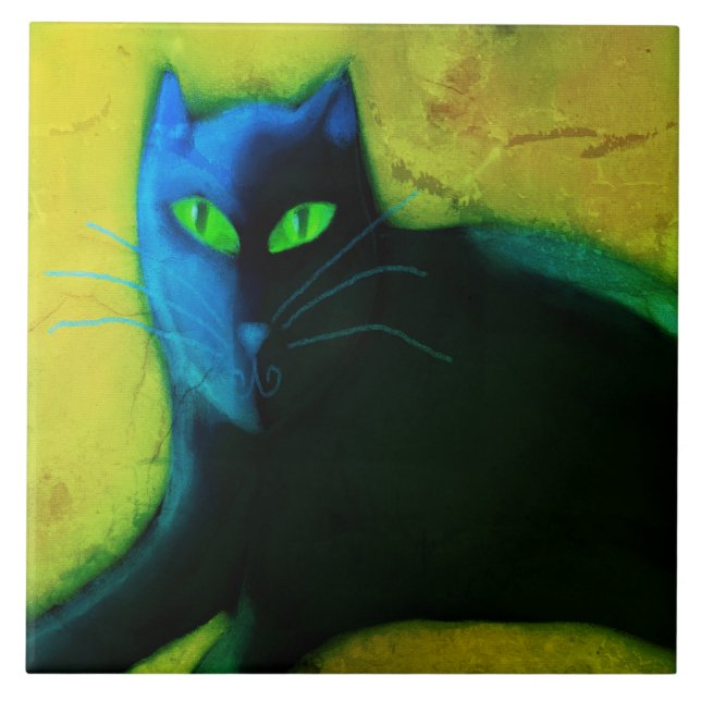Abstract Digital Cat Painting Ceramic Tile (Front)