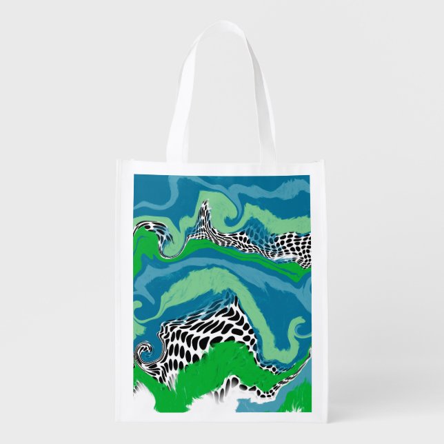 Abstract Digital Fluid Art Grocery Bag (Front)
