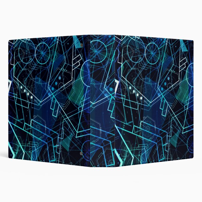 Abstract Digital Geometric Data Blue Art 3 Ring Binder (Background)