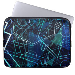 Abstract Digital Geometric Data Blue Art Laptop Sleeve