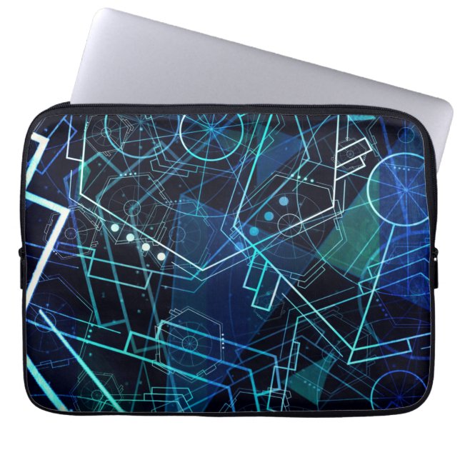Abstract Digital Geometric Data Blue Art Laptop Sleeve (Front)