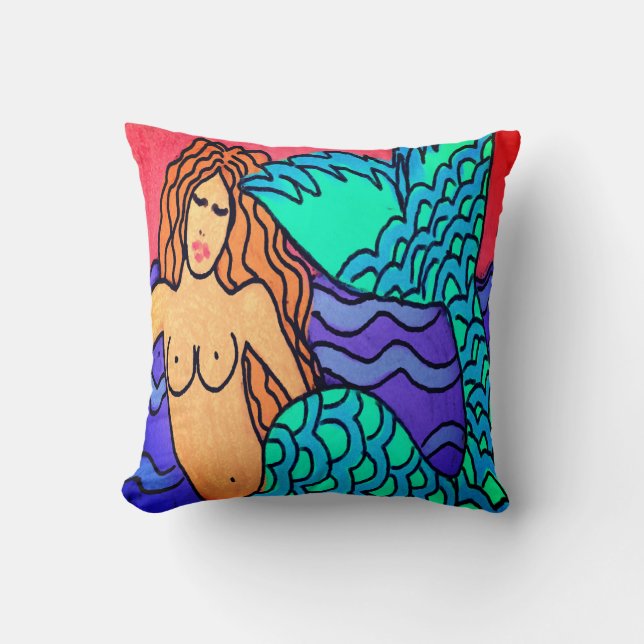 Abstract Digital Mermaid Painting Throw Pillow (Front)
