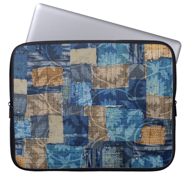 Abstract Digital Navy: Seamless Watercolor Pattern Laptop Sleeve (Front)
