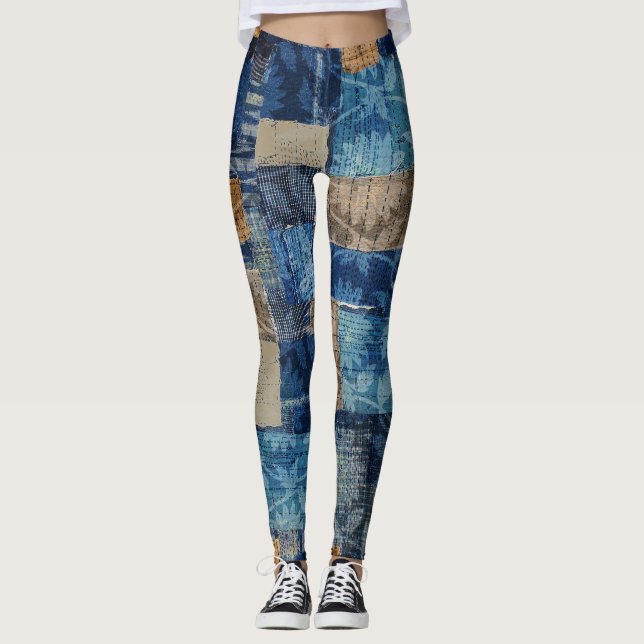 Abstract Digital Navy: Seamless Watercolor Pattern Leggings (Front)