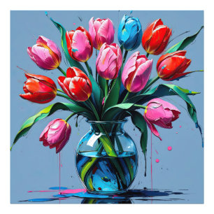 Abstract Digital Painting – Colorful Tulip Bouquet Photo Print