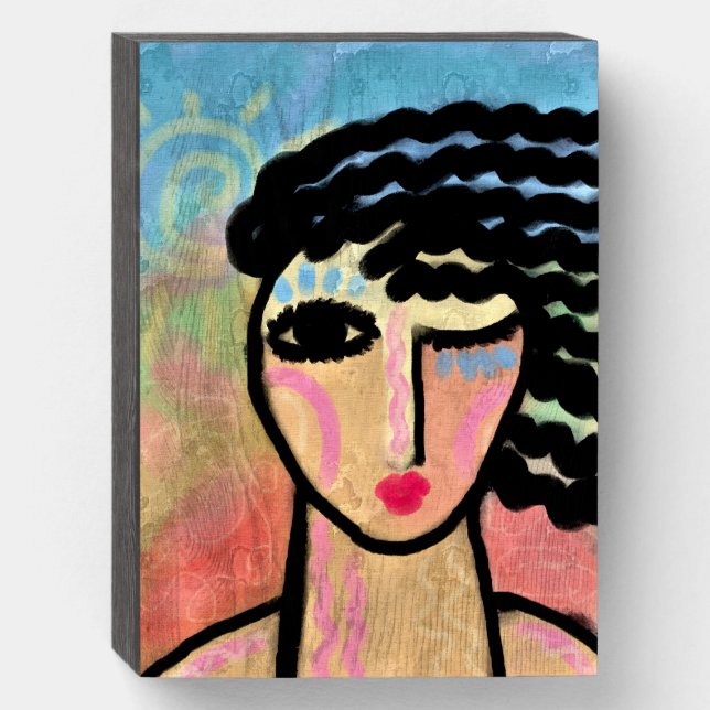 Abstract Digital Portrait of a Woman Wooden Box Sign (Front Vertical)
