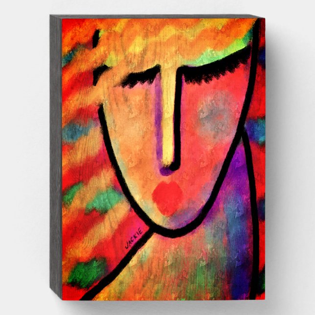 Abstract Digital Portrait on Red Wooden Box Sign (Front Vertical)