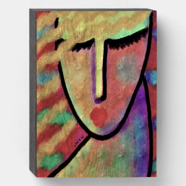 Abstract Digital Portrait on Red Wooden Box Sign (Front Vertical)