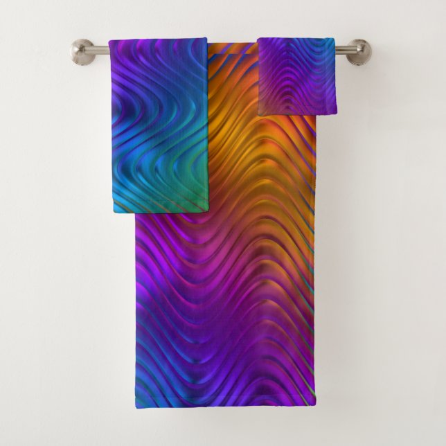 Abstract Digital Waves Acid Psychedelic Design Bath Towel Set (Insitu)
