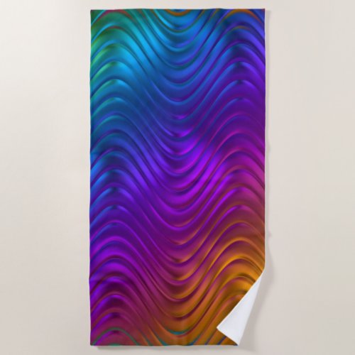 Abstract Digital Waves Acid Psychedelic Design Beach Towel