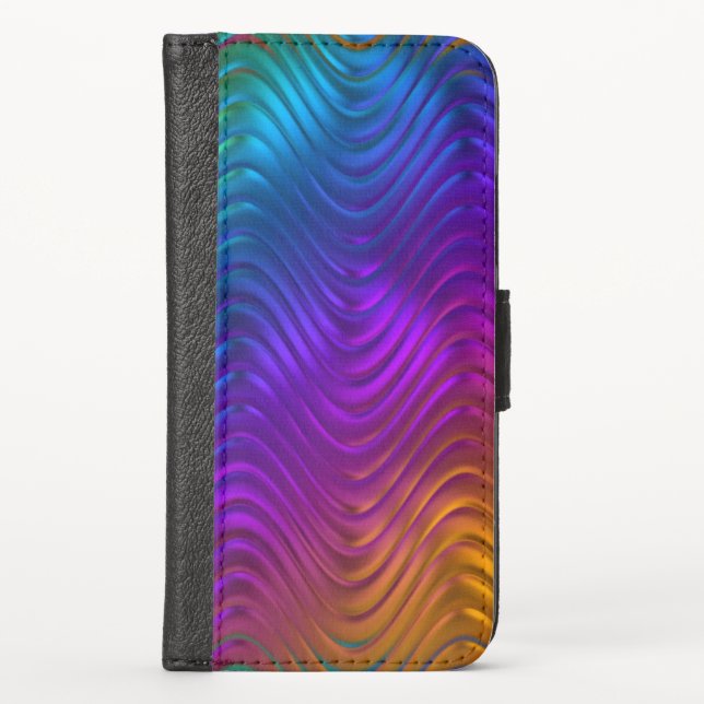 Abstract Digital Waves Acid Psychedelic Design iPhone Wallet Case (Front)
