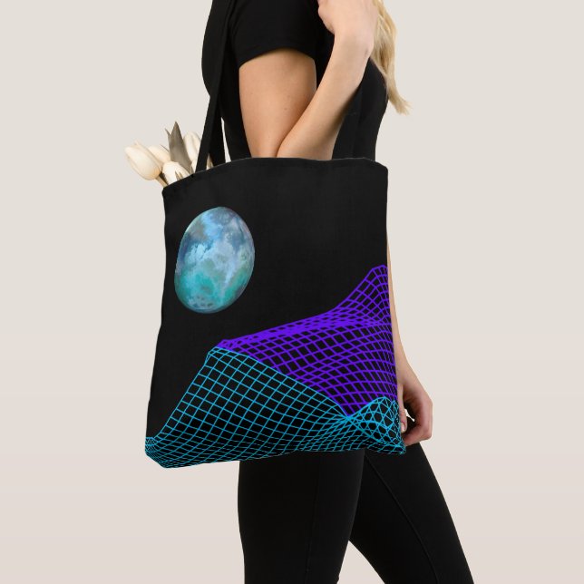 Abstract Dimensions Planet Purple Blue Black Tote Bag (Close Up)