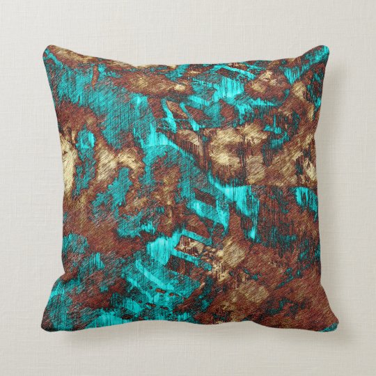 Abstract Distressed Turquoise Cream Brown Texture Throw Pillow