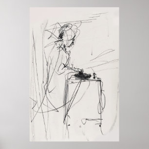 Abstract DJ Portrait Vintage Sketch - Premium Poster