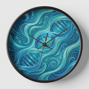 Abstract DNA Helix Ocean Blue Art Clocks