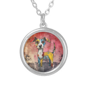 Abstract Dog Animal  Silver Plated Necklace