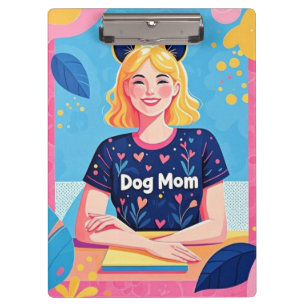 Abstract dog mom in pink blue clipboard