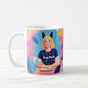Abstract dog mom in pink blue coffee mug