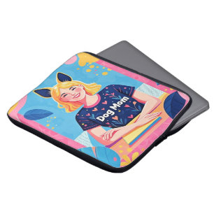 Abstract dog mom in pink blue laptop sleeve