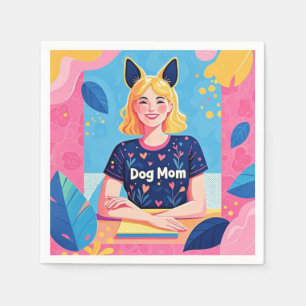 Abstract dog mom in pink blue  napkins