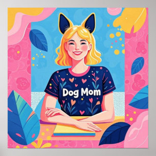 Abstract dog mom in pink blue poster