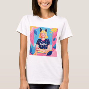 Abstract dog mom in pink blue T-Shirt